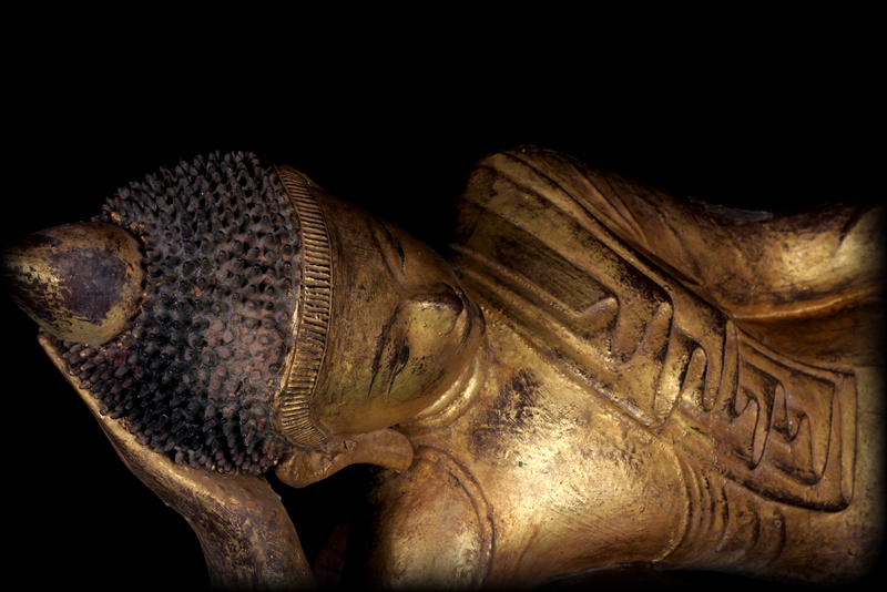Extremely Rare Early 18C Wood Shan Reclining Buddha # A144